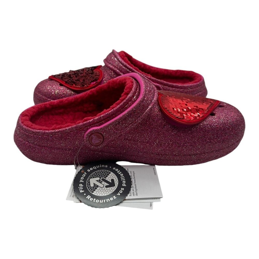 CROCS Classic Lined Pink Glitter Heart Clog Valentine's Day Sequin Womens Size 8 - Picture 7 of 9